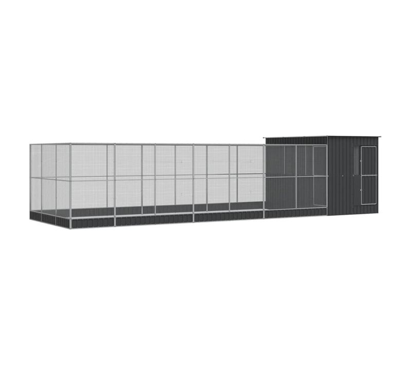Volière Avec Extension Argenté 911x303x216 Cm Acier