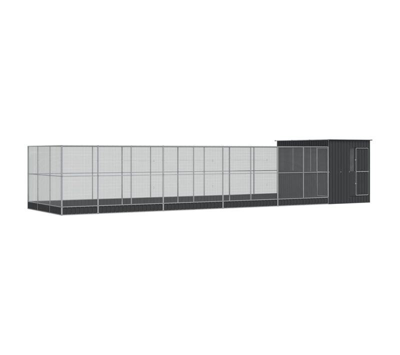 Volière Avec Extension 1118x303x216 Cm Acier Galvanisé Gris Anthracite Robuste