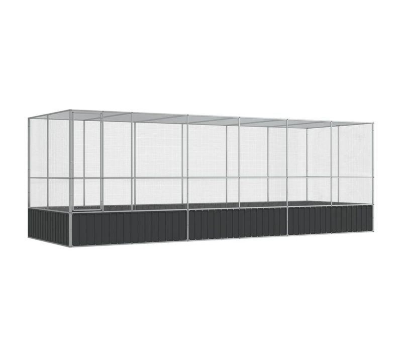 Volière Avec Extension Argenté 625x207x212 Cm Acier