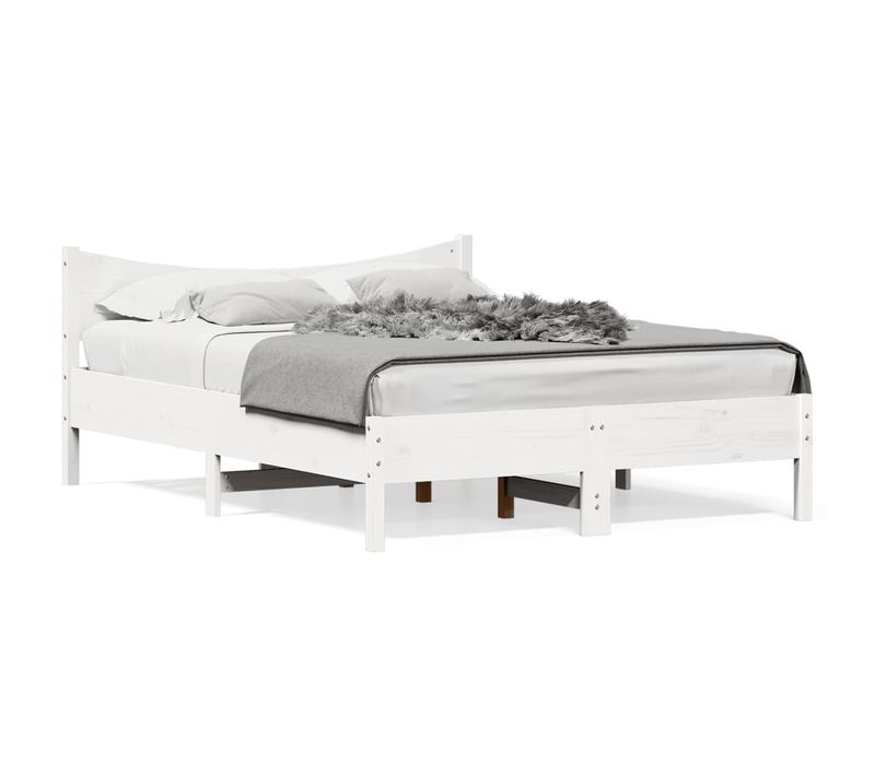 Cadre De Lit Sans Matelas Blanc 140x190 Cm Bois De Pin Massif