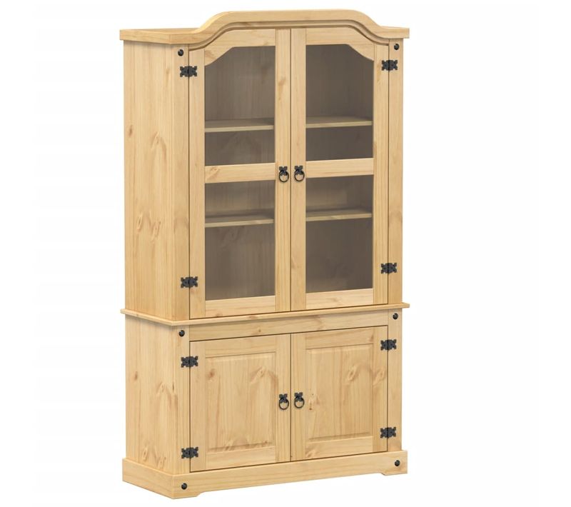 Armoire Vitrée "corona" 1 Lot En Pin Massif 103,5x42x180 Cm Avec Porte Verre