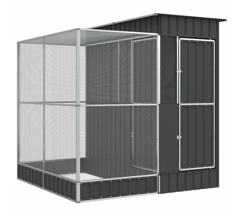 Volière Avec Extension 209x203x216 Cm Acier Galvanisé Gris Anthracite Solide