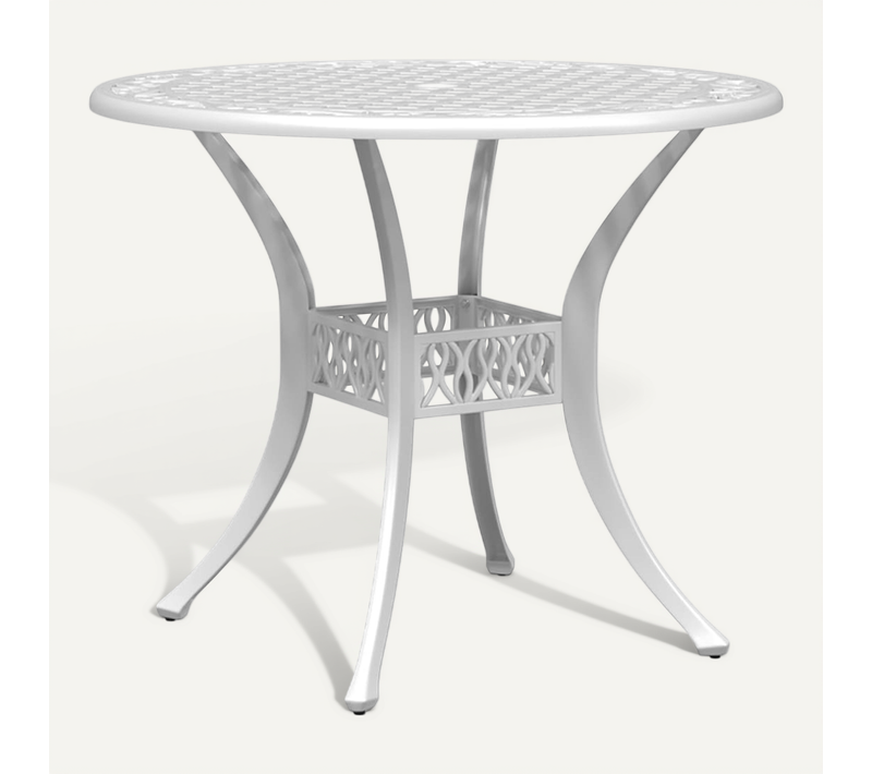 Table De Jardin Blanc D.90x75 Cm Aluminium Coulé