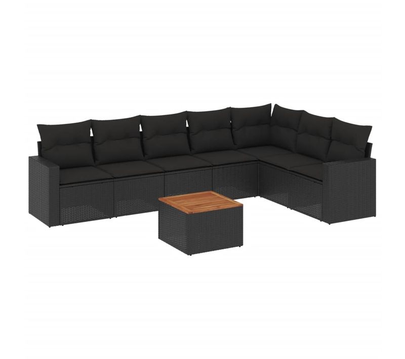 Salon De Jardin 8 Pièces Avec Coussins Noir Résine Tressée