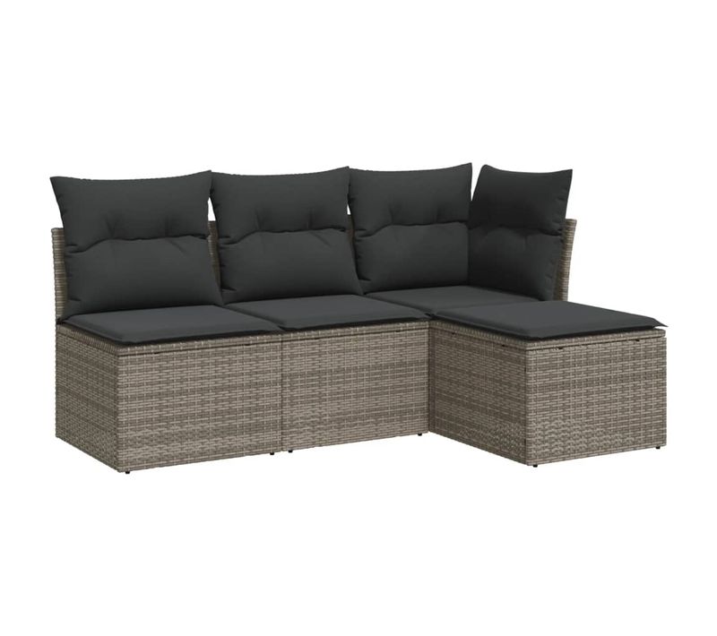 Salon De Jardin 4 Pièces Avec Coussins Gris Résine Tressée