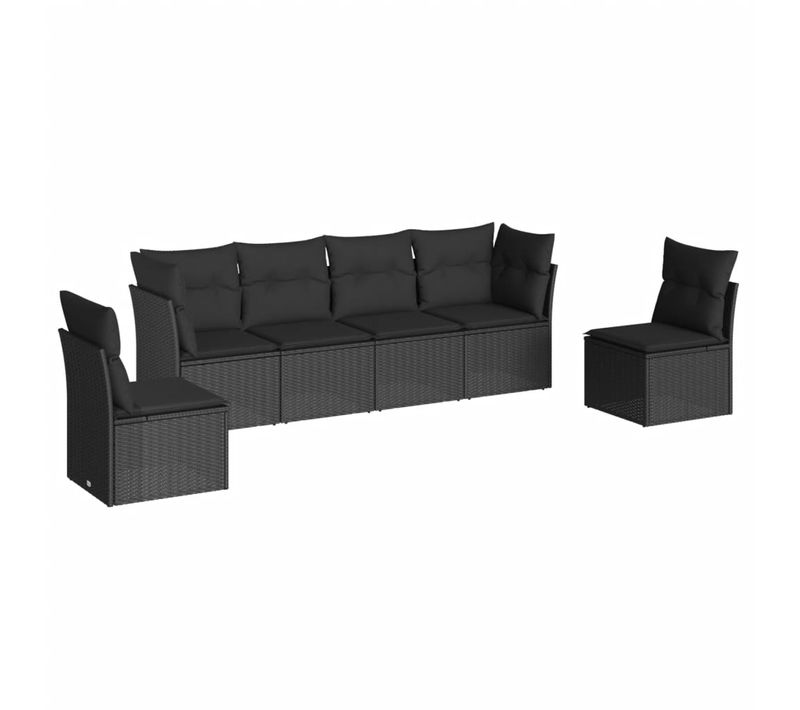 Salon De Jardin 6 Pièces Avec Coussins Noir Résine Tressée