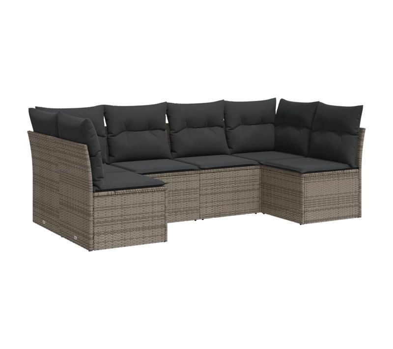 Salon De Jardin 6 Pièces Avec Coussins Gris Résine Tressée