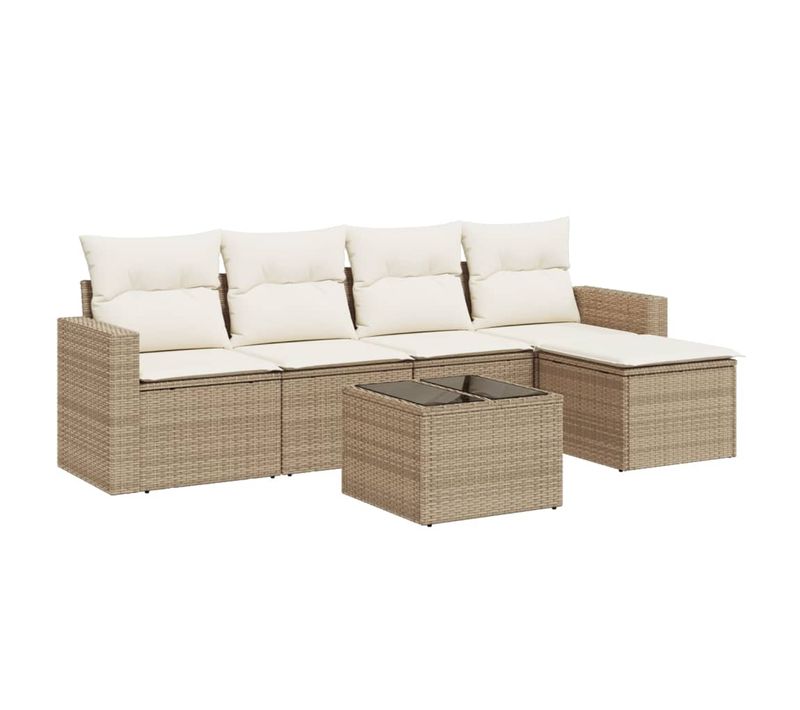 Salon De Jardin Avec Coussins 6 Pièces Beige Résine Tressée
