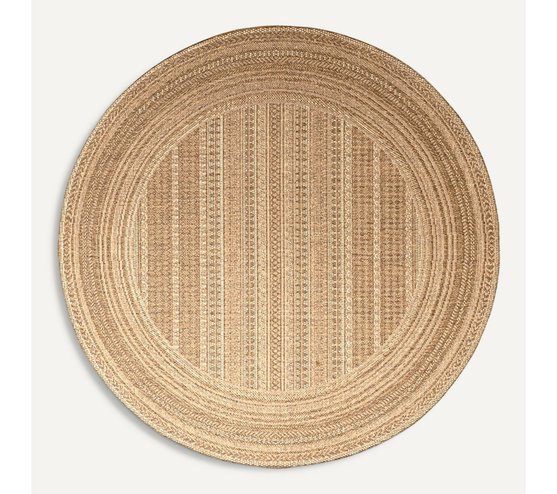 Tapis D'extérieur En Jute Rond - Mavi Stripes Crème/marron - Rond - D. 200 Cm