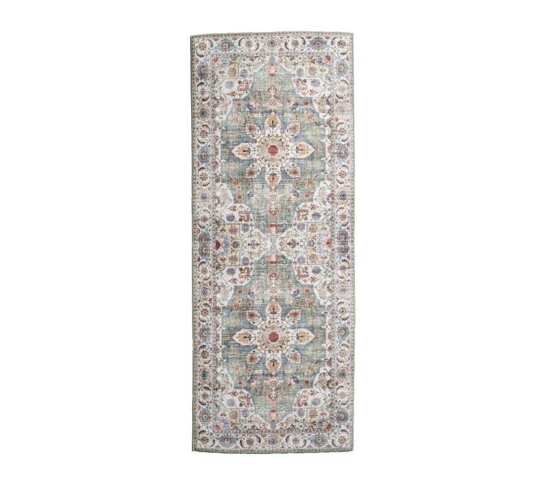 Tapis De Couloir Lavable - Domingo Mandala Vert Olive - Rectangle - 80x180 Cm