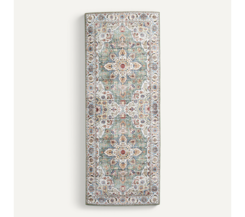Tapis De Couloir Lavable - Domingo Mandala Vert Olive - Rectangle - 80x200 Cm