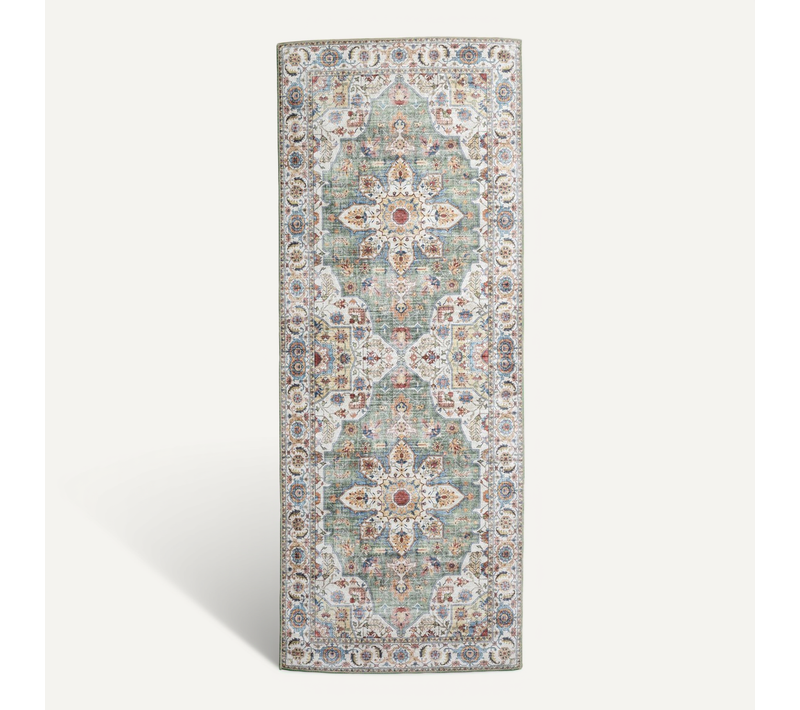 Tapis De Couloir Lavable - Domingo Mandala Vert Olive - Rectangle - 80x300 Cm
