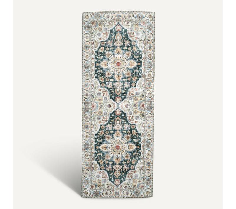 Tapis De Couloir Lavable - Domingo Mandala Vert Foncé - Rectangle - 80x180 Cm