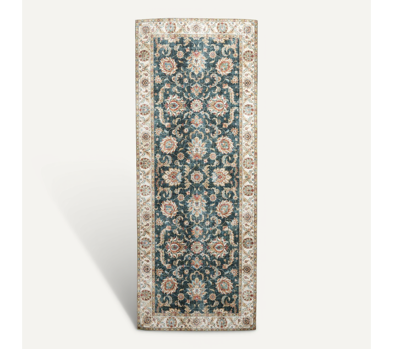 Tapis De Couloir Lavable - Domingo Oriental Vert Foncé - Rectangle - 80x350 Cm