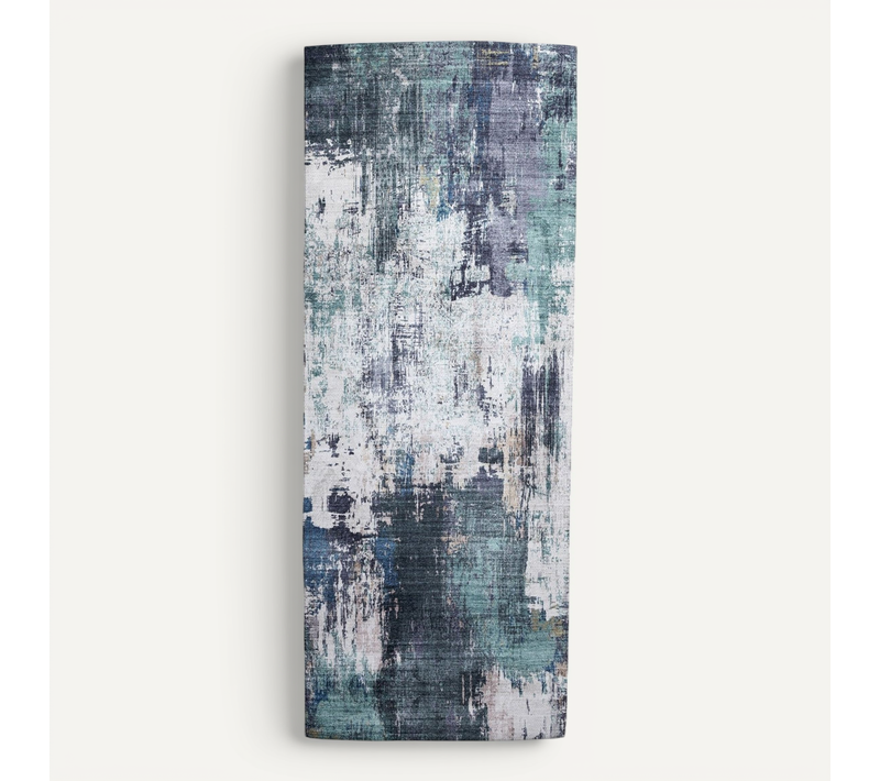 Tapis De Couloir Lavable - Domingo Grunge Vert/crème - Rectangle - 80x350 Cm