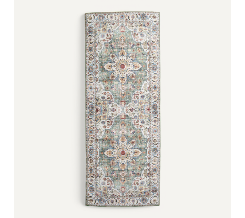 Tapis De Couloir Lavable - Domingo Mandala Vert Olive - Rectangle - 80x350 Cm