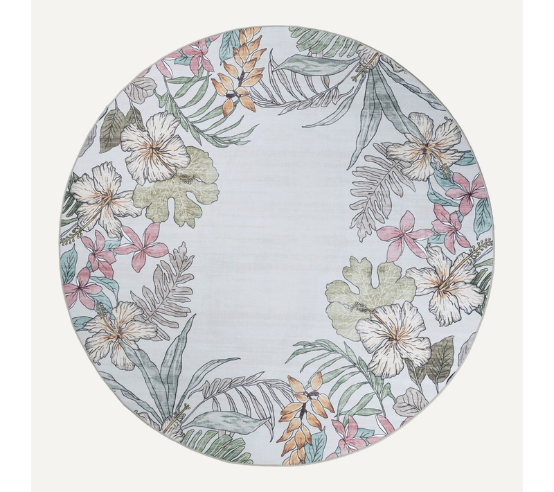 Tapis D'extérieur Rond à Fleurs - Poppy Crème - Rond - D. 140 Cm