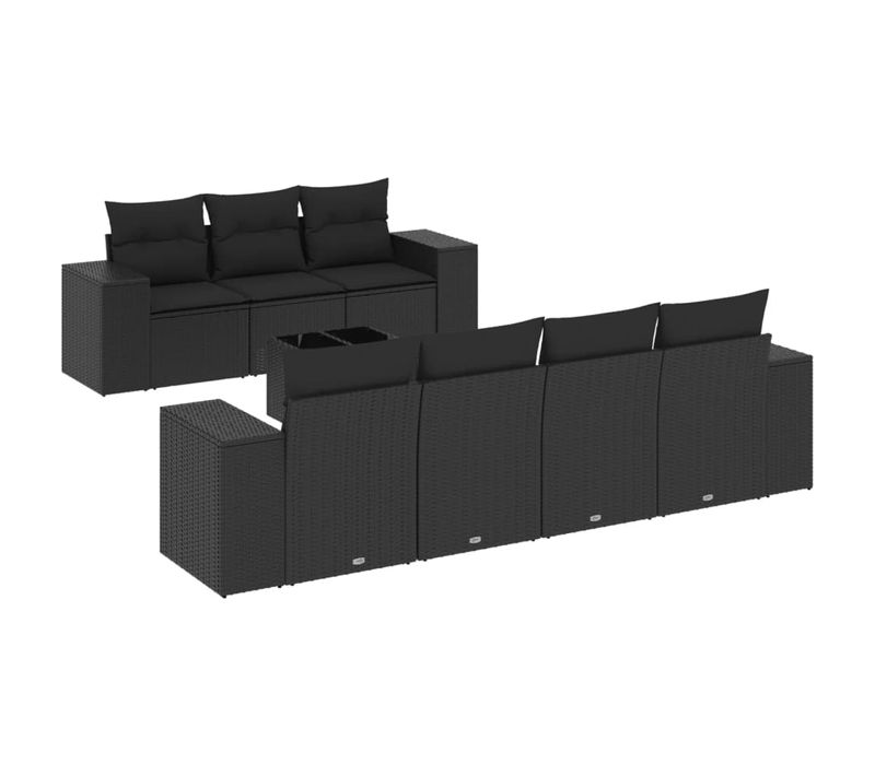 Salon De Jardin 8 Pièces Avec Coussins Noir Résine Tressée
