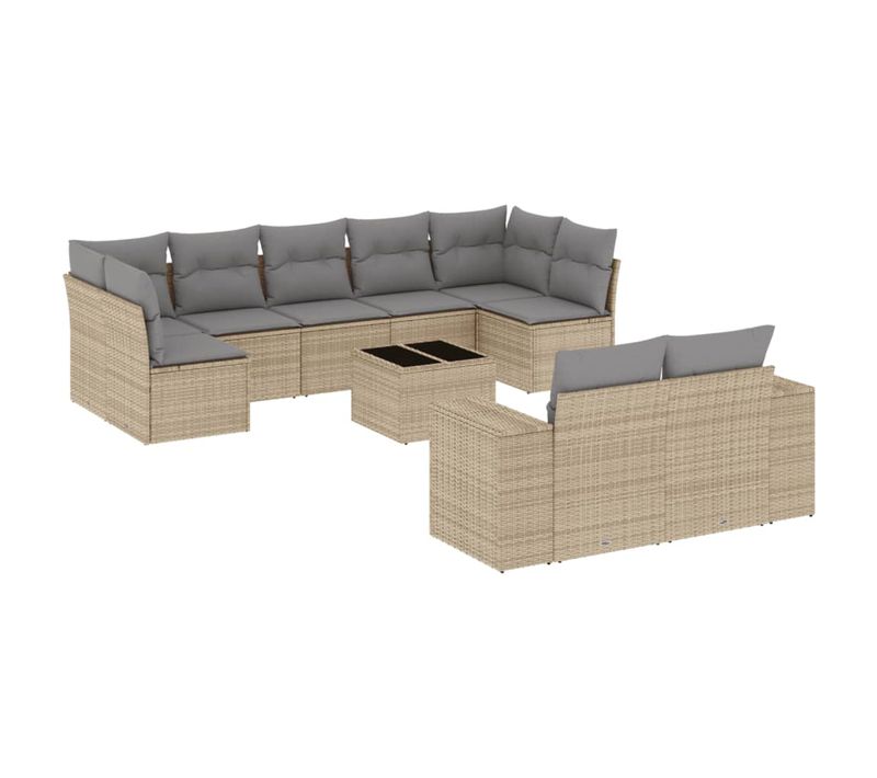 Salon De Jardin Avec Coussins 10 Pièces Beige Résine Tressée