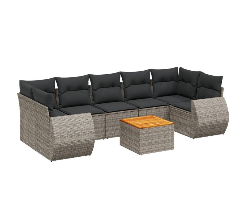 Salon De Jardin 8 Pièces Avec Coussins Gris Résine Tressée