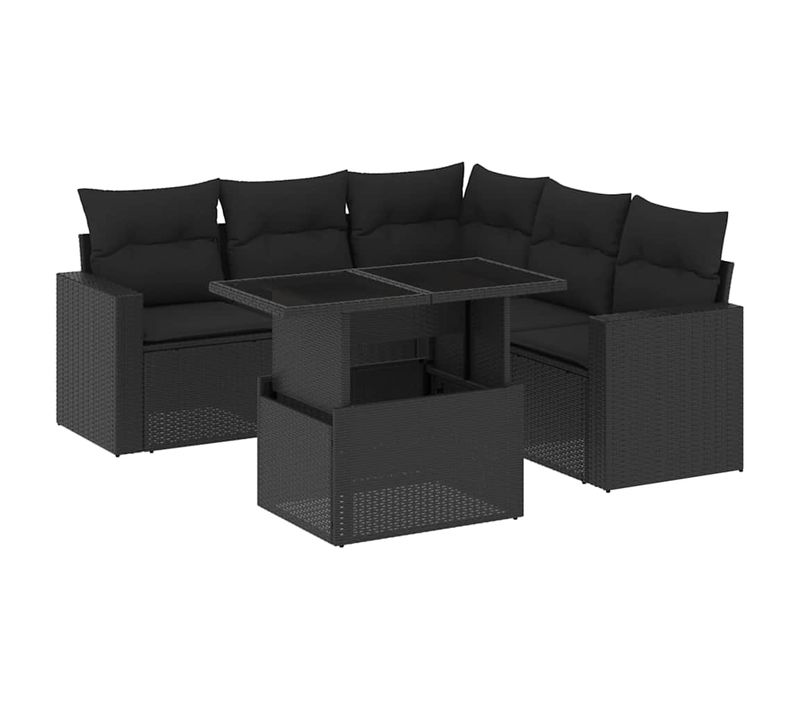 Salon De Jardin 6 Pièces Avec Coussins Noir Résine Tressée