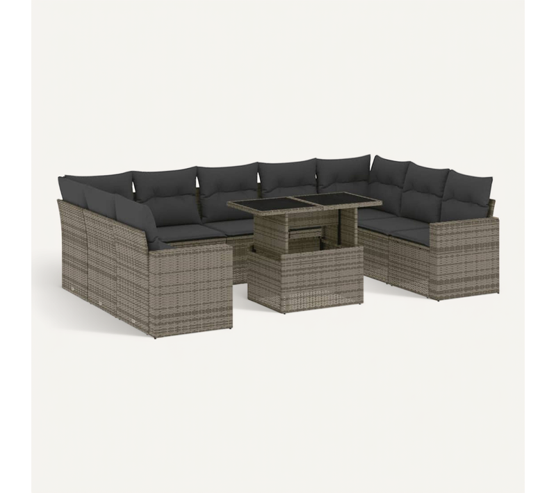 Salon De Jardin Avec Coussins 10 Pièces Gris Résine Tressée Modulaire