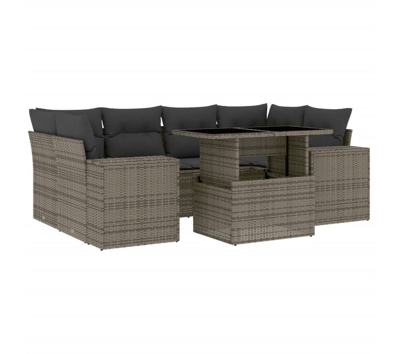 Salon De Jardin Avec Coussins 7 Pièces Gris Résine Tressée