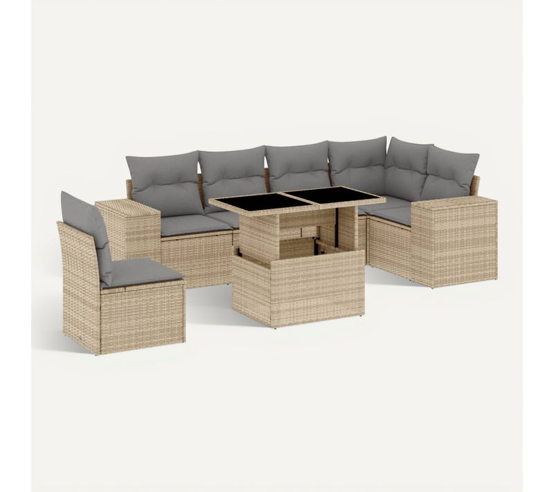 Salon De Jardin Avec Coussins 7 Pièces Beige Résine Tressée