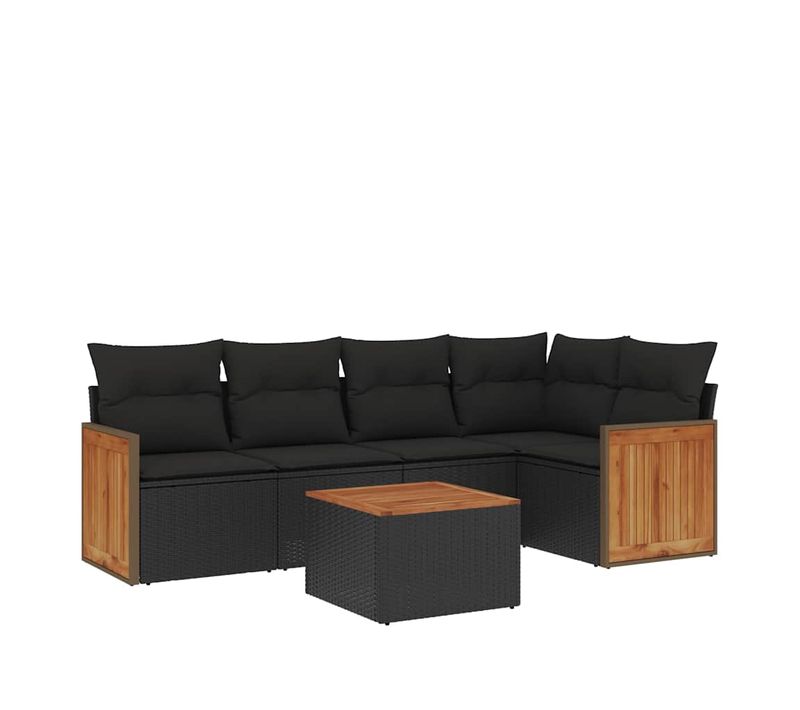 Salon De Jardin 6 Pièces Avec Coussins Noir Résine Tressée
