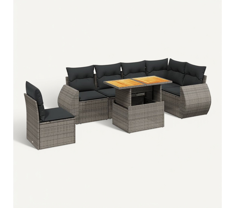 Salon De Jardin Avec Coussins 7 Pièces Gris Résine Tressée Accoudoirs Réglables