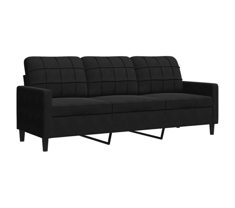 Canapé 3 Places 180 Cm Velours Noir Structure Métal