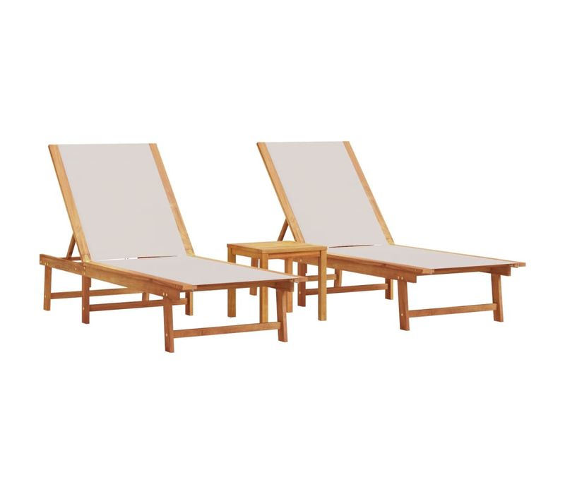 Chaises Longues Lot De 2 Table Gris Bois D'acacia Et Textilène