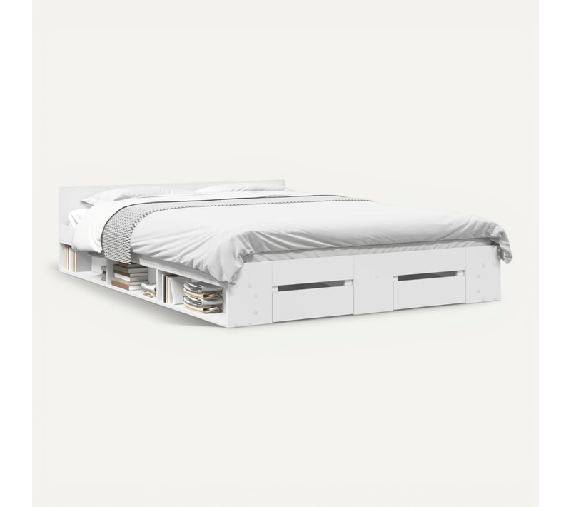Cadre De Lit Avec Tiroirs Blanc 120x190 Cm Bois Contreplaqué Avec Rangement Grand Espace De Stockage