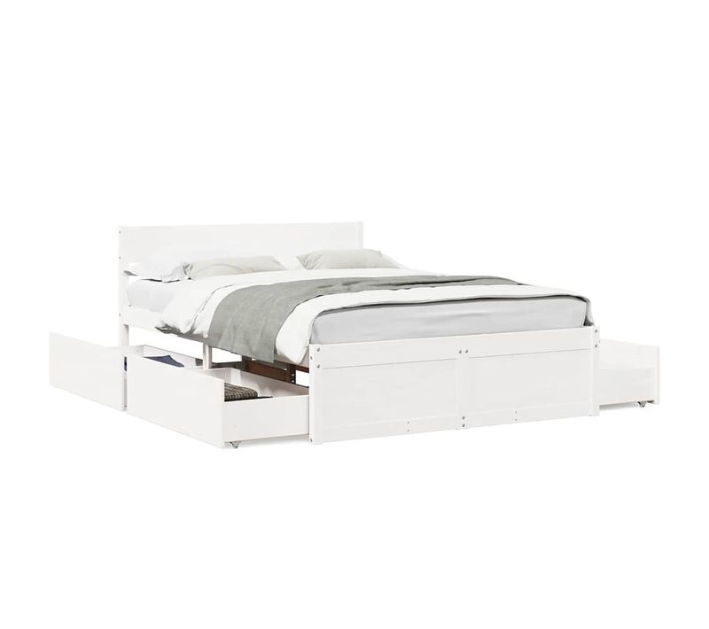 Cadre De Lit Sans Matelas Blanc 120x190 Cm Bois De Pin Massif