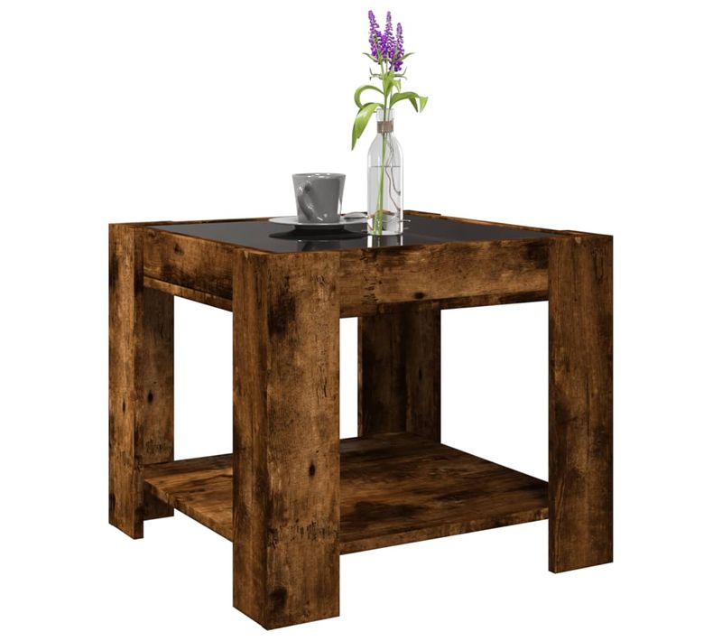 Table Basse Avec LED Chêne Fumé 53x53x45 Cm Bois Contreplaqué
