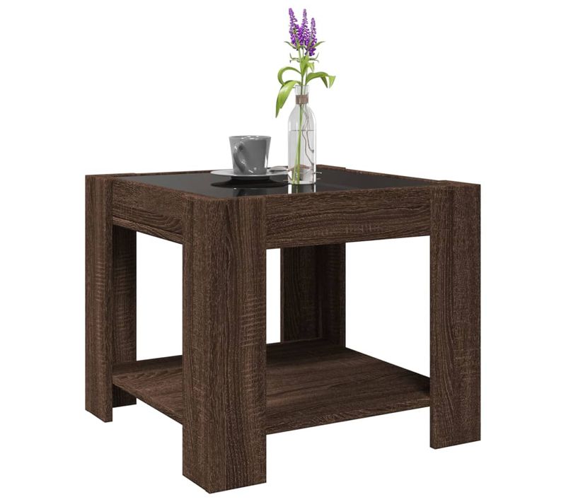 Table Basse Avec LED Chêne Marron 53x53x45 Cm Bois Contreplaqué