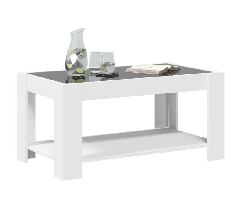 Table Basse Avec LED Blanc 93x53x45 Cm Bois Contreplaqué