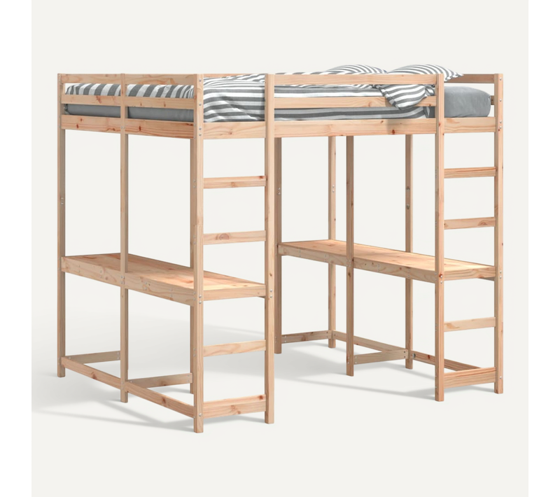 Lit Superposé Et Bureau Et Échelle 160x200cm Bois De Pin Massif