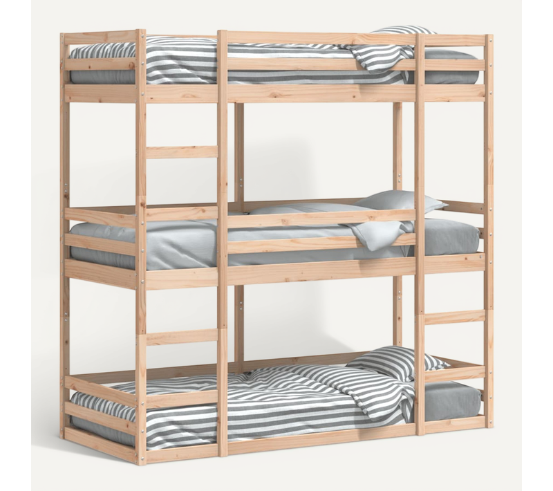 Lit Superposé Triple Sans Matelas 80x200 Cm Bois De Pin Massif