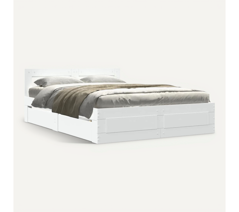 Cadre De Lit Avec Tête De Lit Sans Matelas Blanc 120x190 Cm Grand Espace De Stockage