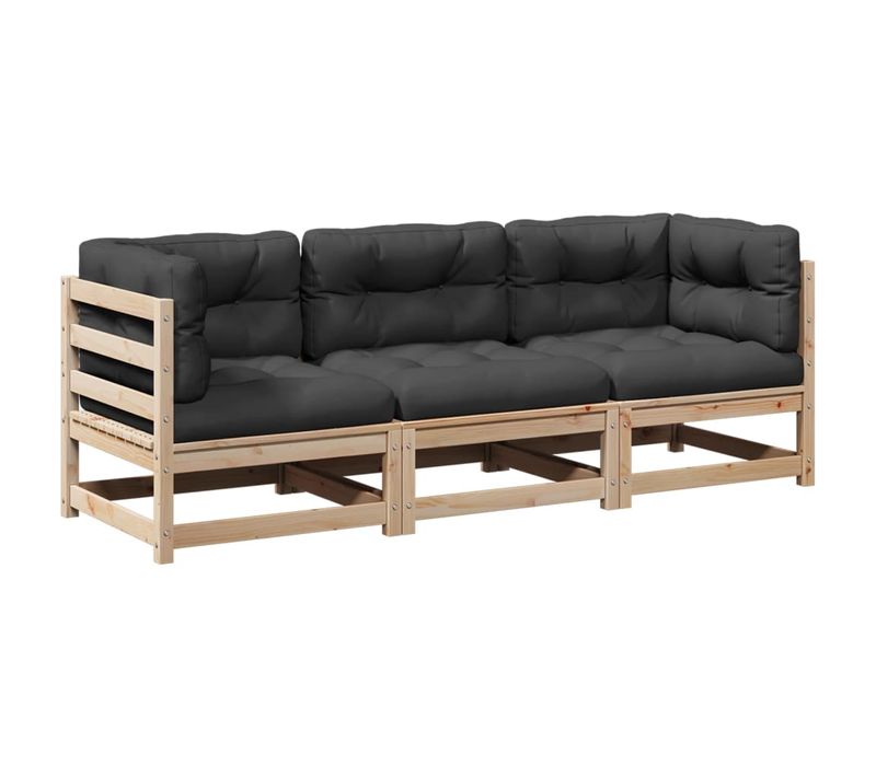 Salon De Jardin 3 Pièces Avec Coussins Bois De Pin Massif