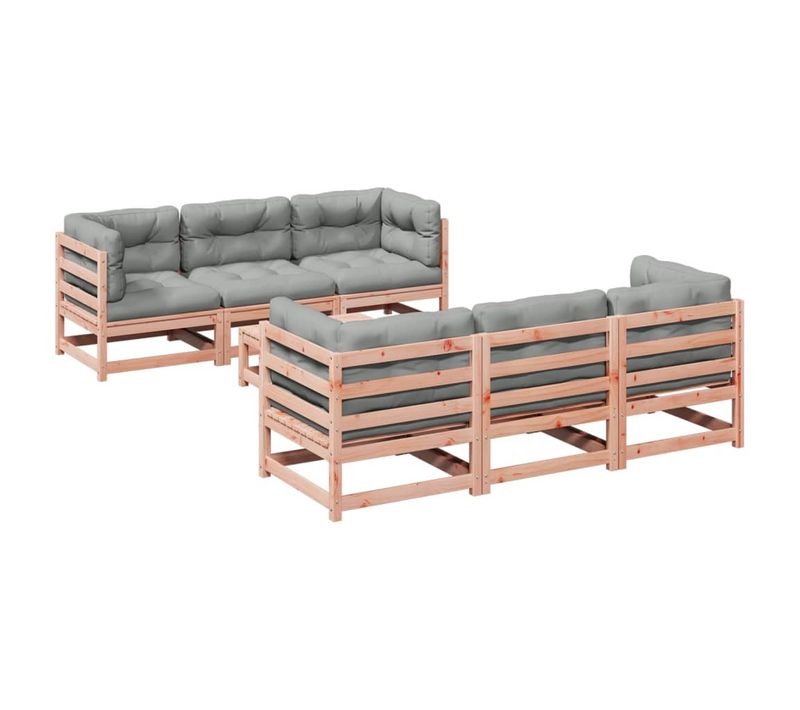 Salon De Jardin 7 Pièces Et Coussins Bois Massif Sapin De Douglas