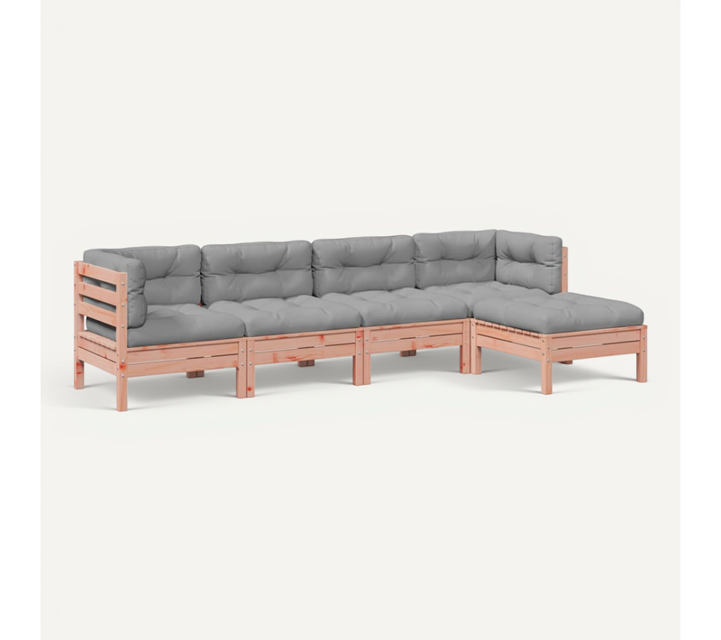 Salon De Jardin 5 Pièces Et Coussins Bois Massif Sapin De Douglas Modulaire
