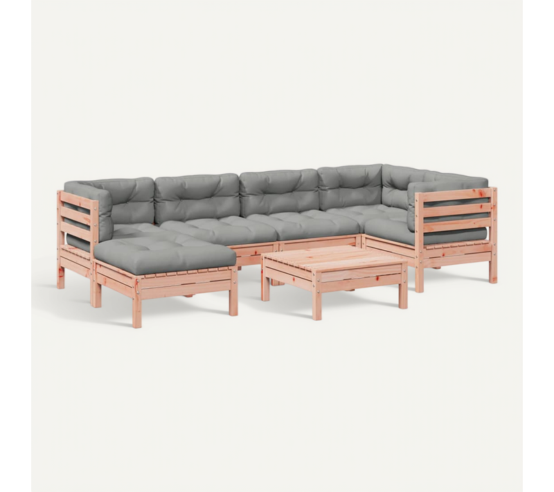 Salon De Jardin 7 Pièces Et Coussins Bois Massif Sapin De Douglas Modulaire