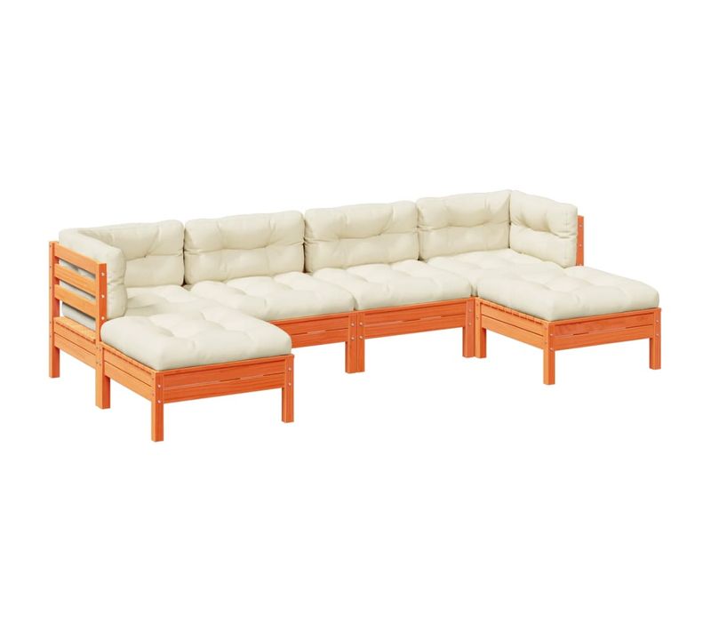 Salon De Jardin 6 Pièces Avec Coussins Cire Marron Bois Pin Massif