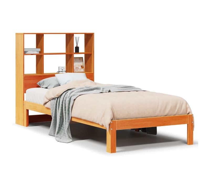 Lit Bibliothèque Sans Matelas Cire Marron 100x200 Cm Pin Massif