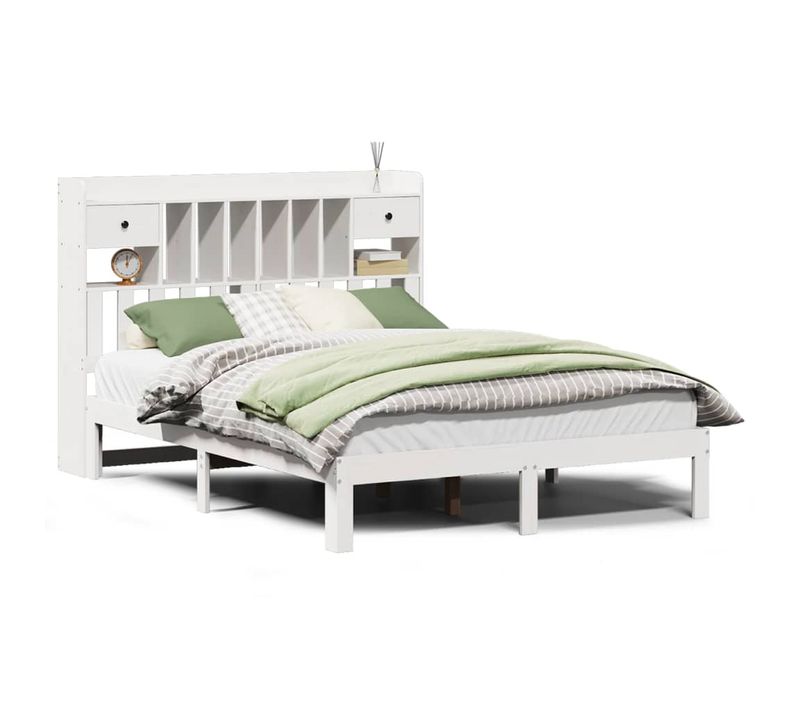 Lit Bibliothèque Sans Matelas Blanc 150x200 Cm Bois Pin Massif