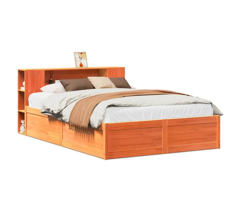 Cadre De Lit Sans Matelas Cire Marron 150x200cm Bois Pin Massif