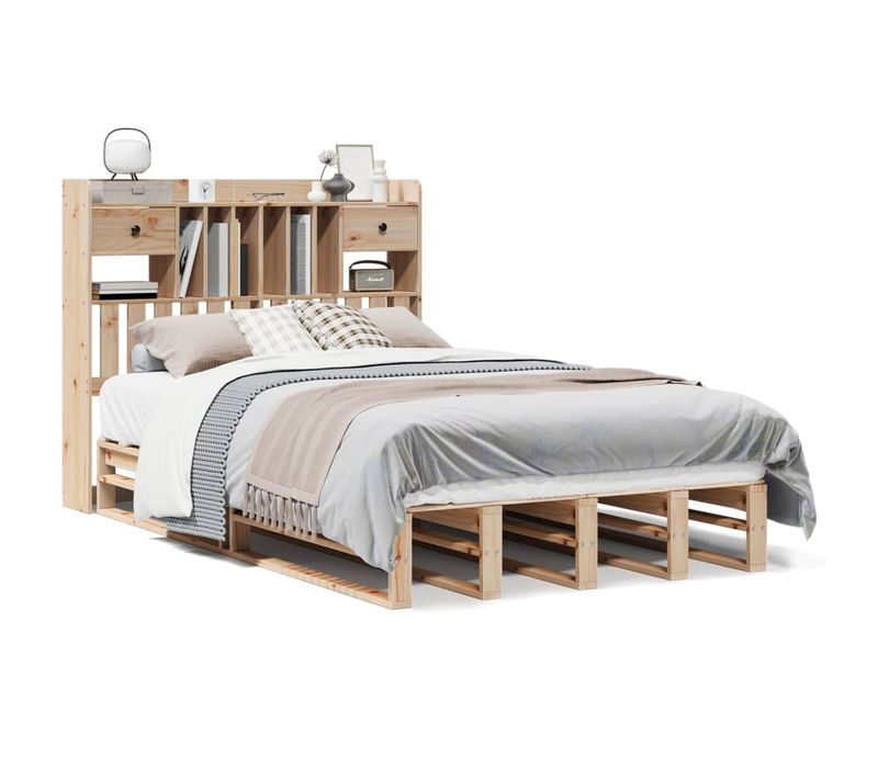 Lit Bibliothèque Sans Matelas 135x190 Cm Bois De Pin Massif