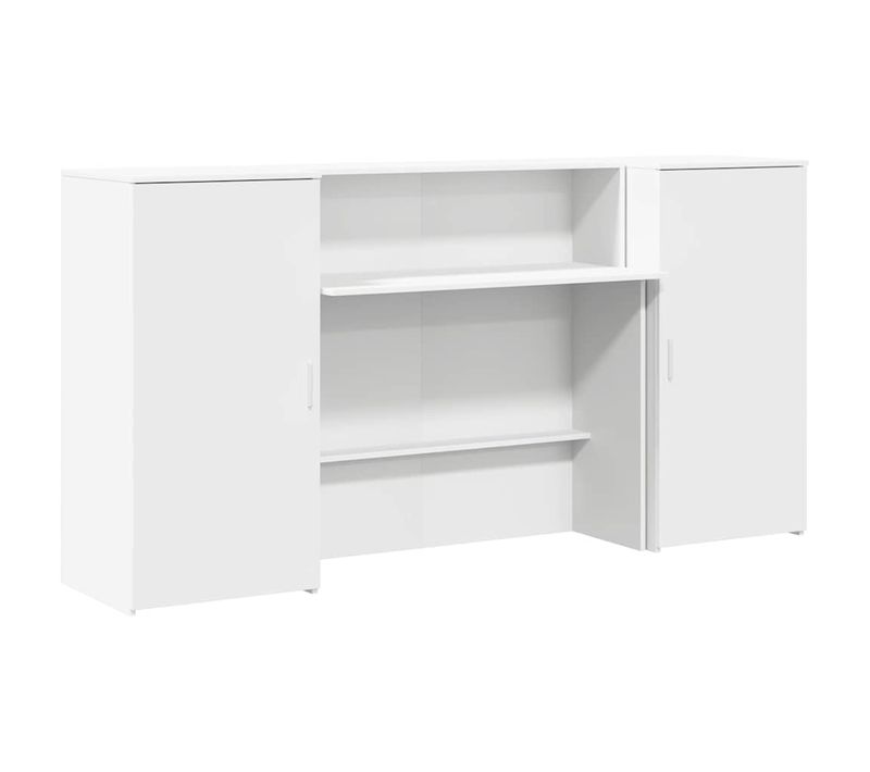 Bureau De Réception Blanc 200x50x103,5 Cm Bois Contreplaqué Grand Espace De Stockage